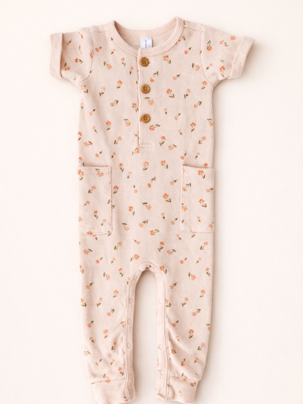 Modern Moments 24m Soft PeachFloral Short-Sleeve Waffle Knit One-Piece